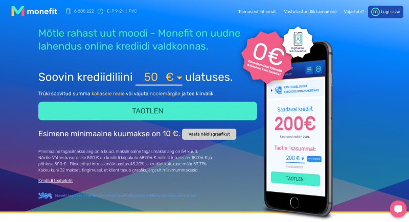 Monefit – mobiilne krediidiliin – sinu digitaalne rahakott