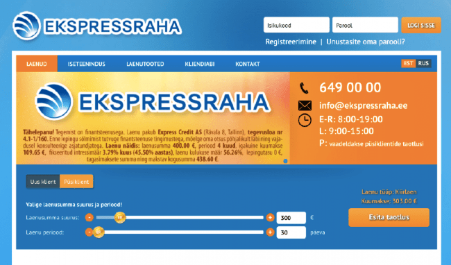 Ekspressraha – Laenusumma kuni 2 000 €