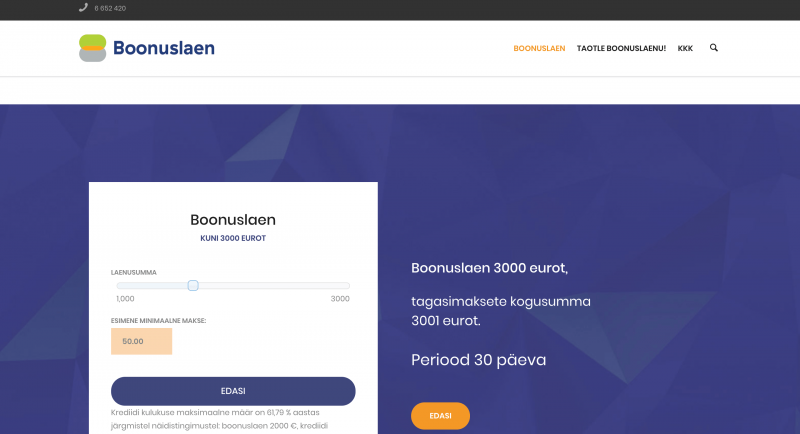 Bonuslaen – Laenusumma kuni 3 000 €