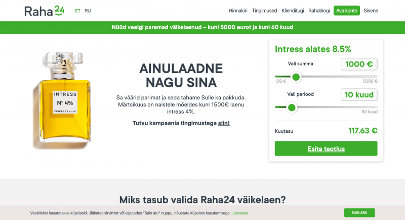 Raha24 – Kiirlaen summas kuni 5 000 €. Kiire ja mugav