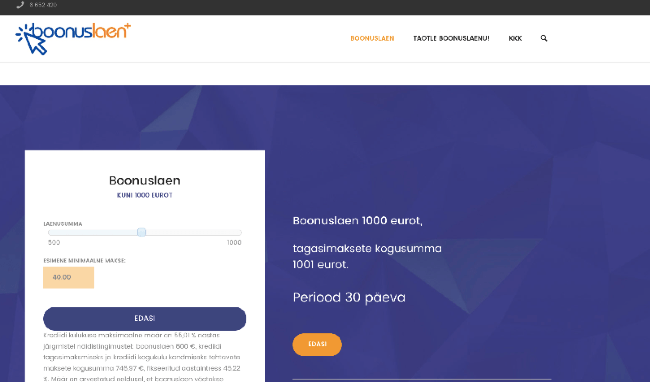 Ekraanitõmmis Bonuslaen