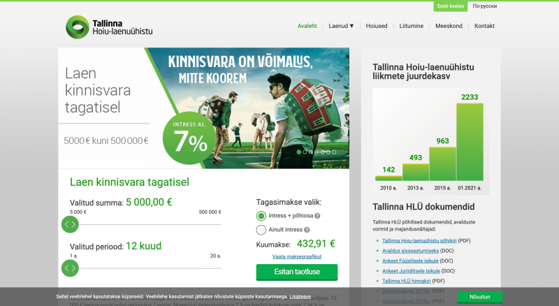 Tallinna Hoiu-laenuühistu – Laenusumma kuni 500 000 €
